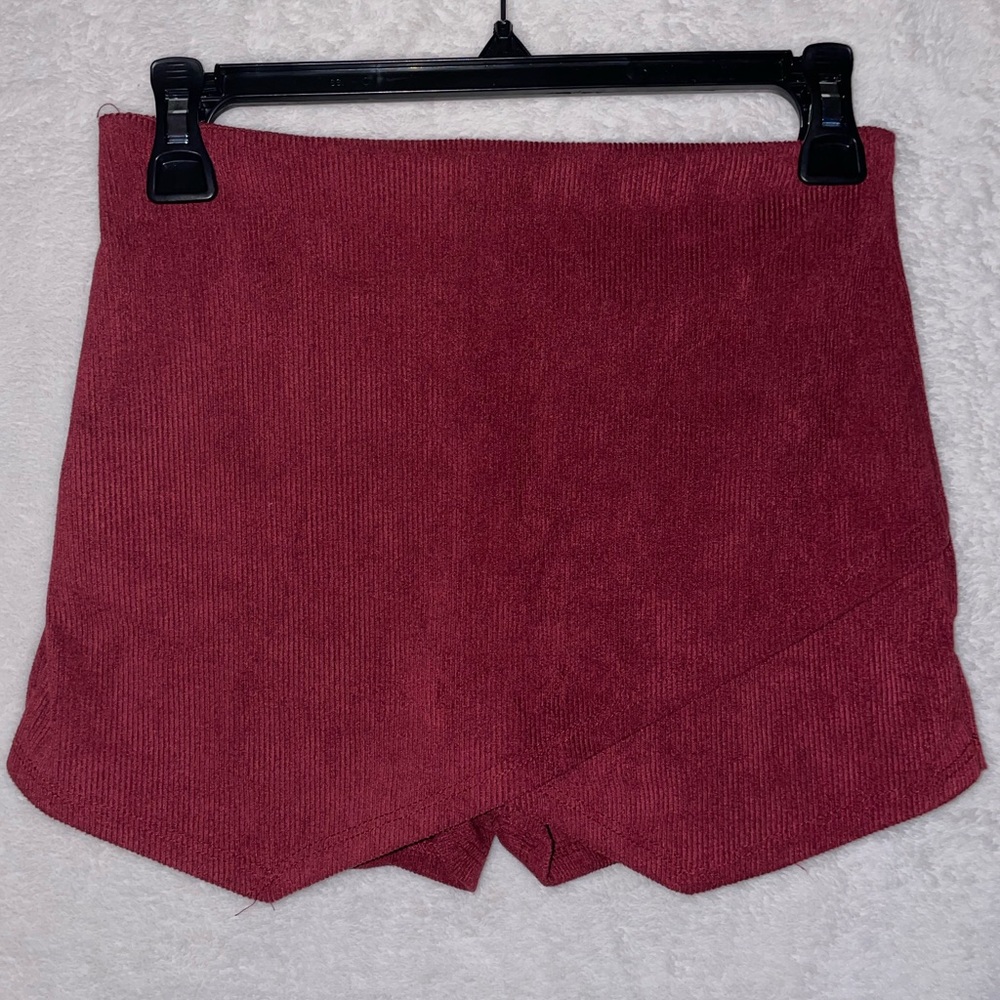 Blue Blush Velvet Corduroy Red Asymmetrical Envelope Skirt
